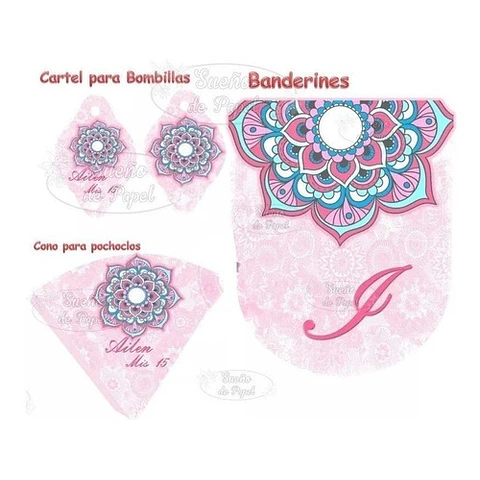 Kit Imprimible Mandala Rosa Editable