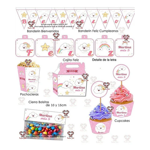 Kit Imprimible Nubecitas Nubes Arco Iris Editable