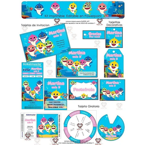 Kit Imprimible Baby Shark Mod 2 Completo Editable