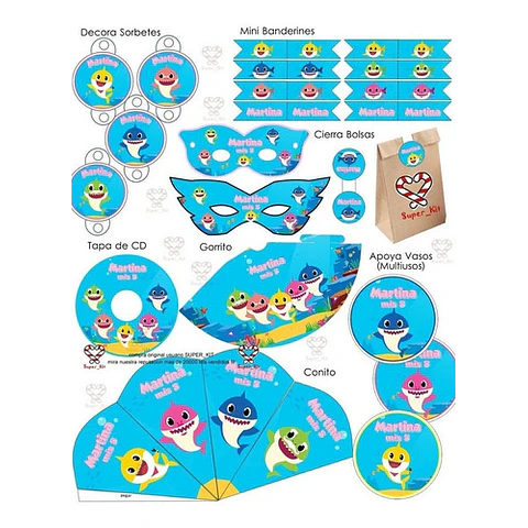 Kit Imprimible Baby Shark Mod 2 Completo Editable