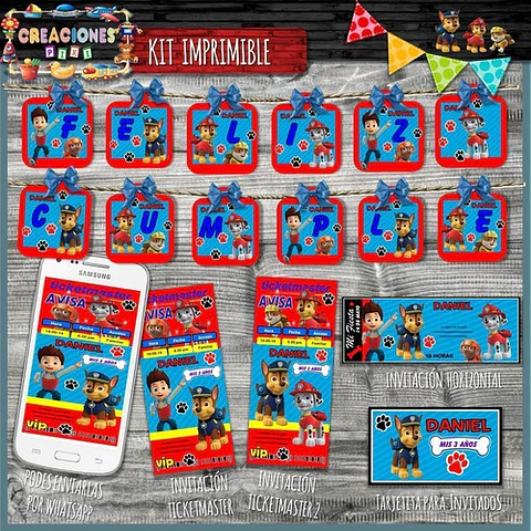 Kit Imprimible Candy Bar Paw Patrol El Mas Completo