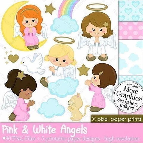 Kit Imprimible Angelitos Nena 02- 90 Png 5 Fondos