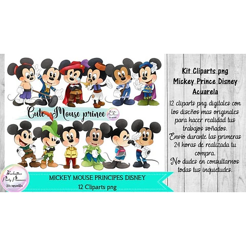 Cliparts Mickey Principe Acuarela  Kit Imprimibles