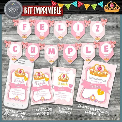 Kit Imprimible Candy Bar Corona Coronita Dorada Full