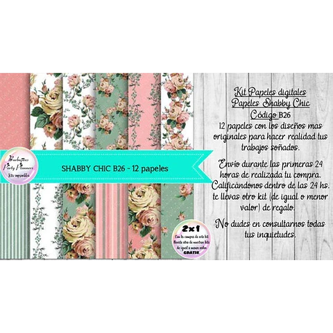 Papeles Digitales Shabby Chic Vintage Rosa Y Verde B26