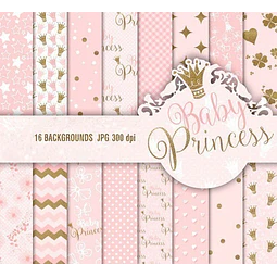 Kit Imprimible Baby Princesa 16 Fondos