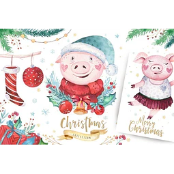 Cliparts Png Cerdito Navidad Acuarela Watercolor Pa44