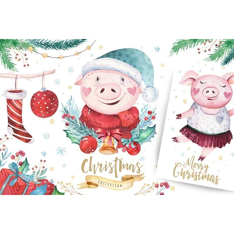 Cliparts Png Cerdito Navidad Acuarela Watercolor Pa44