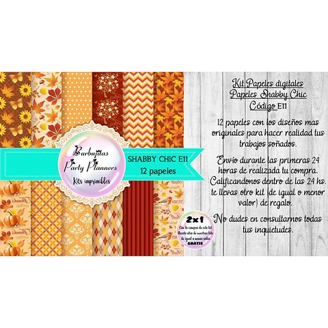 Papeles Digitales Fondos Shabby Chic Naranja Otoño E11