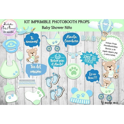 Baby Shower Niño Varon Celeste Y Verde Photo Booth Props 