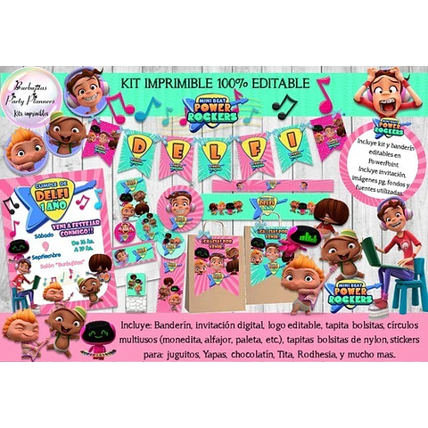 Kit Imprimible Mini Beat Power Rockers Nena Rosa Editable