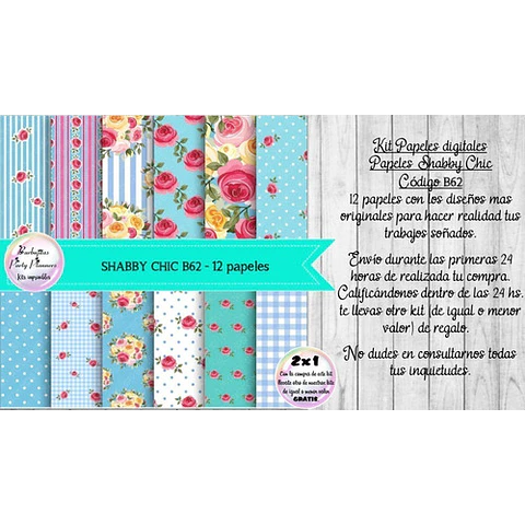 Papeles Digitales Shabby Chic Vintage Rosa Y Celeste B62