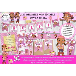 Kit Imprimible Candy Bar Izzy La Pirata 100% Editable