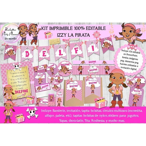 Kit Imprimible Candy Bar Izzy La Pirata 100% Editable