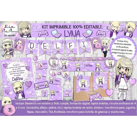 Kit Imprimible Candy Bar Lyna Youtuber 100% Editable