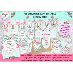 Kit Imprimible Candy Bar Shabby Chic Rosa 100% Editable