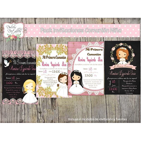 Kit Imprimible Editable De Invitación Primera Comunion