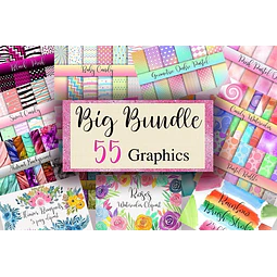 Bundle 1 - Papeles Digitales Y Cliparts Acuarelas Pasteles