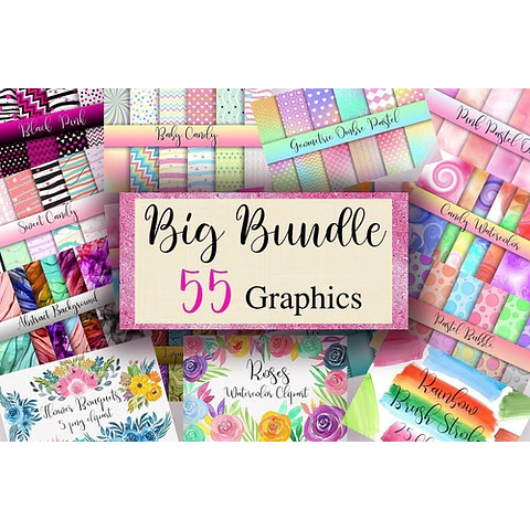 Bundle 1 - Papeles Digitales Y Cliparts Acuarelas Pasteles