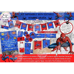 Kit Imprimible Candy Hombre Araña Azul Y Rojo 100% Editable
