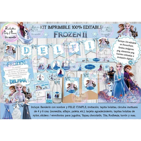 Kit Imprimible Candy Bar Frozen 2 Celeste 100% Editable