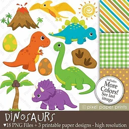 Kit Imprimible Dinosaurios 2 - 26 Imagenes 3 Fondos