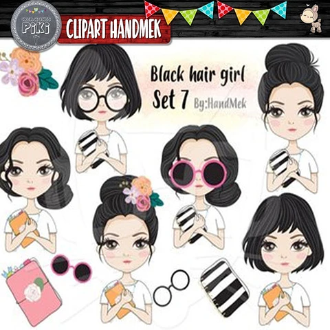 Pack Imagenes Tiernas Niñas Pelo Negro Moda S7 + Regalo A1