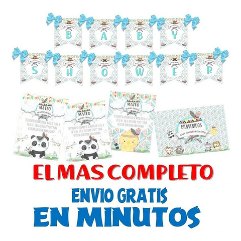 Kit Baby Shower Tiernos Animalitos Tribal Leoncito Oso Nene