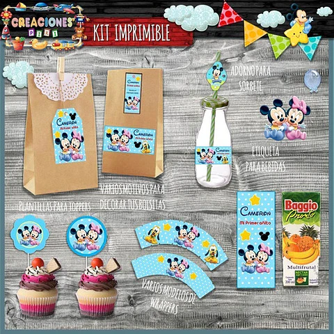 Kit Imprimible Candy Bar Mickey Minnie Bebe Nene Completo