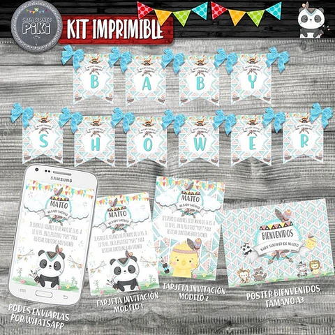 Kit Baby Shower Tiernos Animalitos Tribal Leoncito Oso Nene
