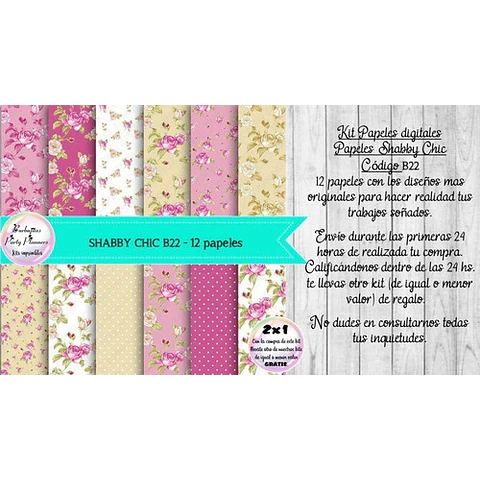 Papeles Digitales Shabby Chic Rosa Y Beige B22