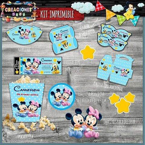 Kit Imprimible Candy Bar Mickey Minnie Bebe Nene Completo