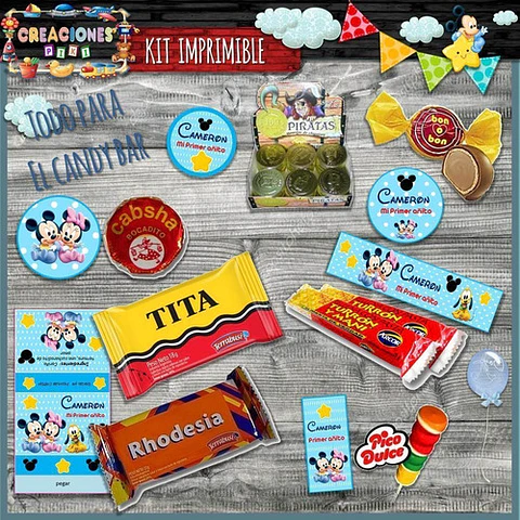 Kit Imprimible Candy Bar Mickey Minnie Bebe Nene Completo