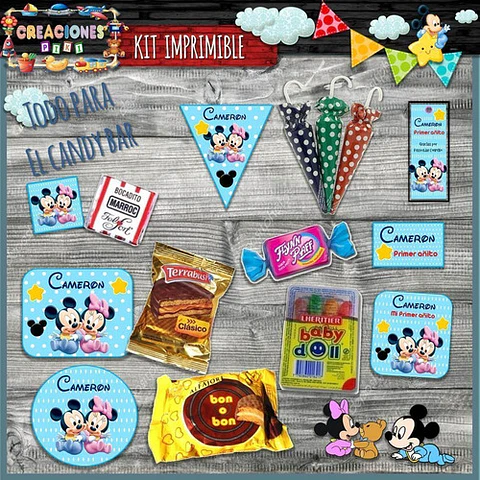 Kit Imprimible Candy Bar Mickey Minnie Bebe Nene Completo