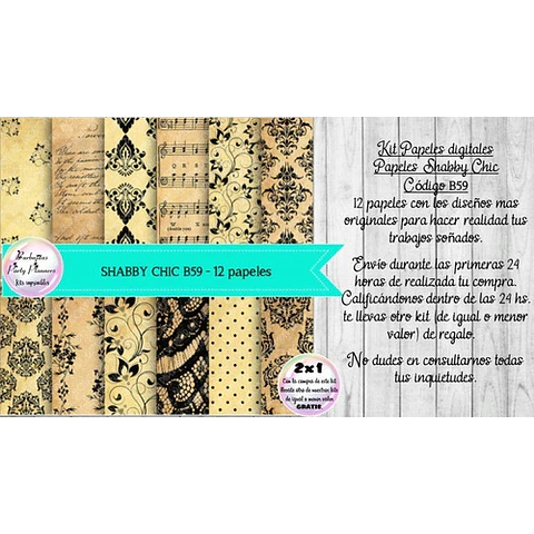 Papeles Digitales Shabby Chic Vintage Música B59