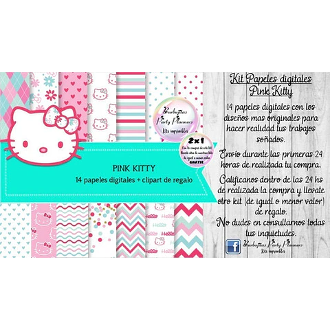 Papeles Fondos Digitales Pink Kitty Rosa Kit Imprimible