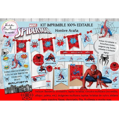 Kit Imprimible Candy Bar Hombre Araña Spiderman 100%editable