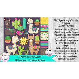Cliparts Y Papeles Llamas Alpacas Coloridas Kit Imprimible
