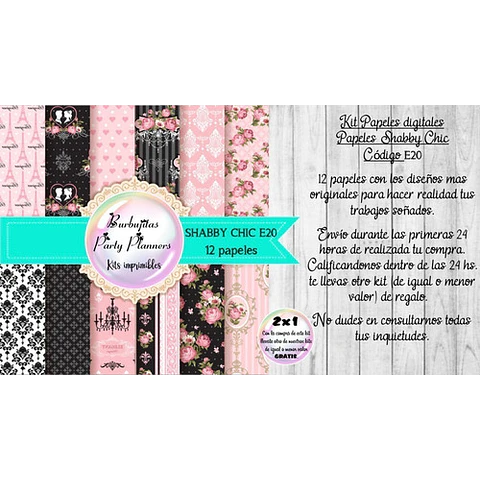 Papeles Digitales Fondos Shabby Paris Rosa Negro E20