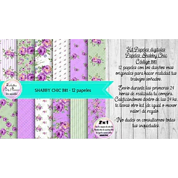 Papeles Digitales Shabby Chic Vintage Verde Y Lila B81