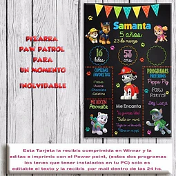 Tarjeta Pizarra Imprimible Editable Paw Patrol 2