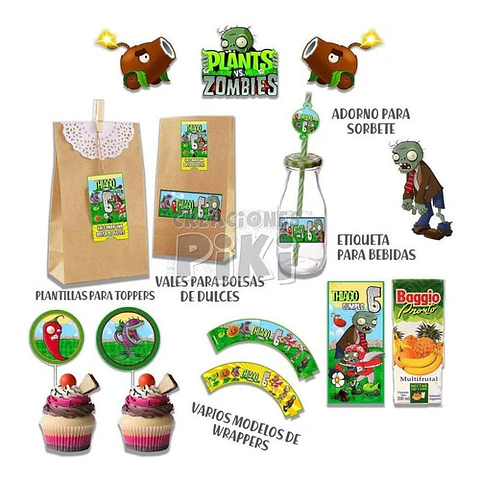 Kit Imprimible Candy Bar Plantas Vs Zombies El Mas Completo