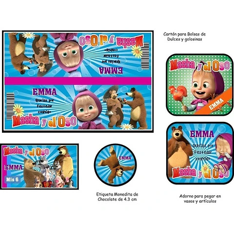 Kit Imprimible Candy Bar Masha Y El Oso El Mas Completo