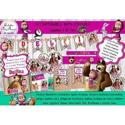 Kit Imprimible Candy Bar Masha Y El Oso 100% Editable