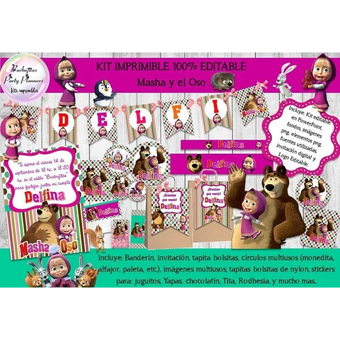 Kit Imprimible Candy Bar Masha Y El Oso 100% Editable