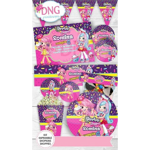 Kit Imprimible Invitaciones Candy Bar / Shopkins Shoppies