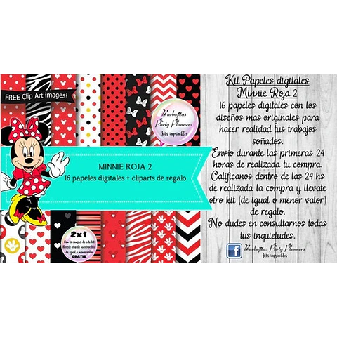 Papeles Fondos Digitales Minnie Roja 2 Kit Imprimible