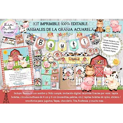 Kit Imprimible Candy Animales De La Granja  100% Editable