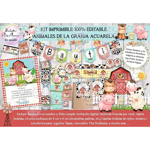 Kit Imprimible Candy Animales De La Granja  100% Editable