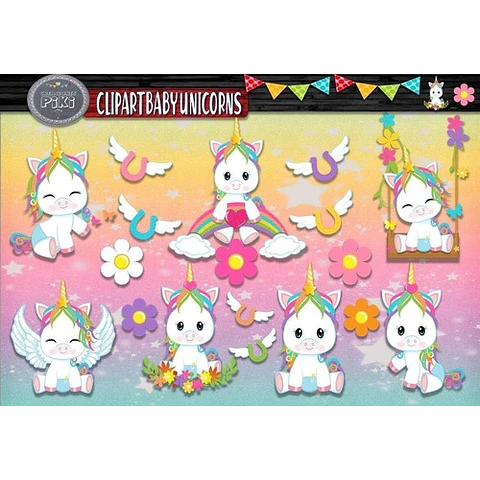 Pack Imágenes Clipart Bebes Unicornio Baby Unicorns + Regalo